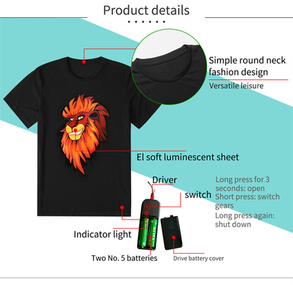 ライオン パターン男女兼用の100%の綿が付いているカップルLEDの点滅のTシャツ